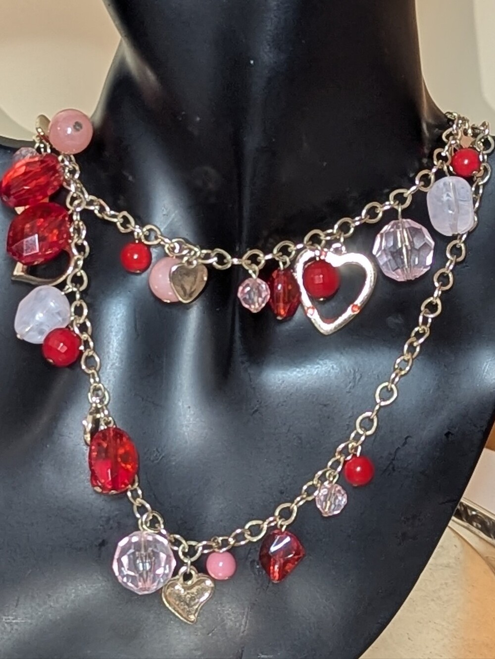 Charming Charlie 40" Red Pink Valentine Heart Charm Long Necklace + FREE GIFT